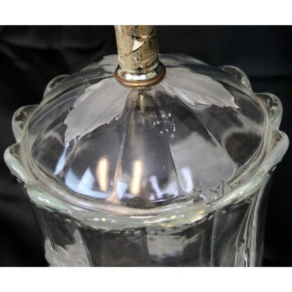 Vtg Frosted Glass Roses Clear Glass 25" Table Lamp No Shade - Picture 8 of 11